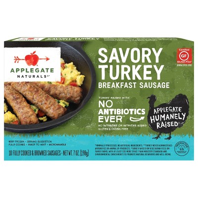 Applegate Naturals Savory Turkey Breakfast Sausages - Frozen - 7oz/10ct