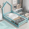 Pine Wood Floor Bed Frame With House Shaped Headboard Full-Length Guardrails Twin Size For Toddler Kids Girls Boys - 3 of 4