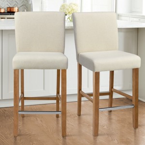 26" Portland  Upholstered Counter Height Barstool Wood(Set of 2) -Maison Boucle - 1 of 4