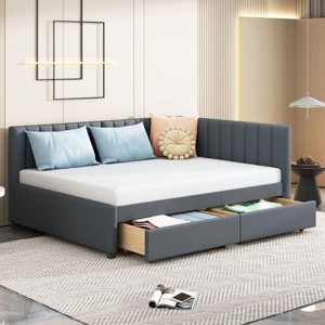 Streamdale Full Size Upholstered Daybed with Storage Drawers - Gray Linen - 1 of 4