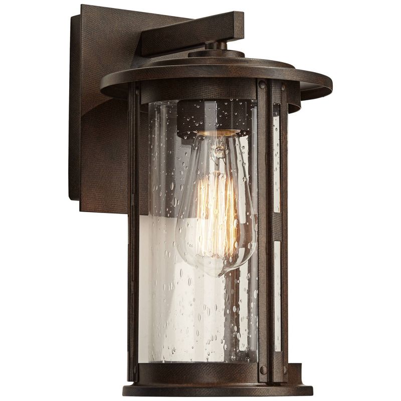 Franklin Iron Works Vintage Industrial Outdoor Wall Light Fixture Bronze Lantern 10 1/2" Seeded Glass Cylinder for Exterior Porch, 4 of 8