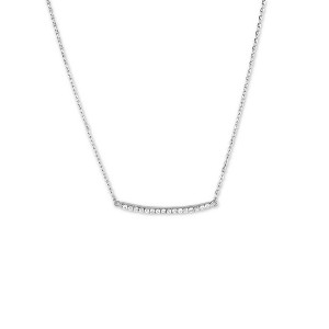 Bella Silver Sterling Silver CZ Curved Bar Necklace - White - 16+2 Inch - 1 of 2