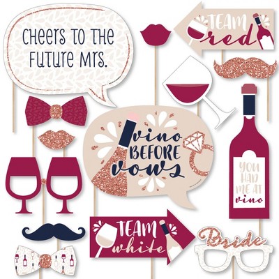 Big Dot of Happiness Vino Before Vows - Winery Bridal Shower or Bachelorette Party Photo Booth Props Kit - 20 Count