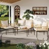 Jojoka 4pc Patio Furniture Set, Wicker Outdoor Conversation Set with Loveseat, 2 Chairs & Glass Table for Apartment, Porch, Backyard, or Bistro - 3 of 4