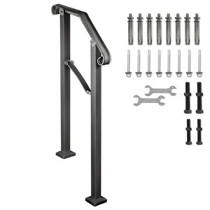 VEVOR Handrails for Outdoor Steps, Fit 2 or 3 Steps Outdoor Stair Railing, Arch#2 Wrought Iron Handrail, Flexible Porch Railing, Black - 1 of 4