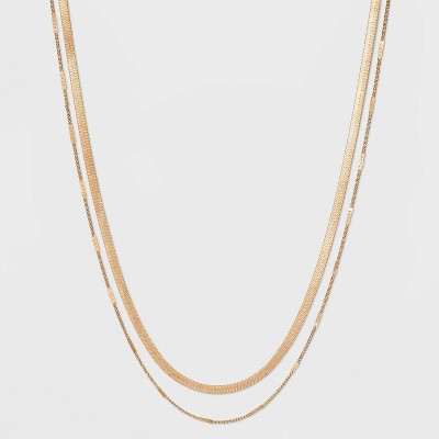 Curb and Snake Chain Layered Multi-Strand Necklace - Universal Thread™ Worn Gold