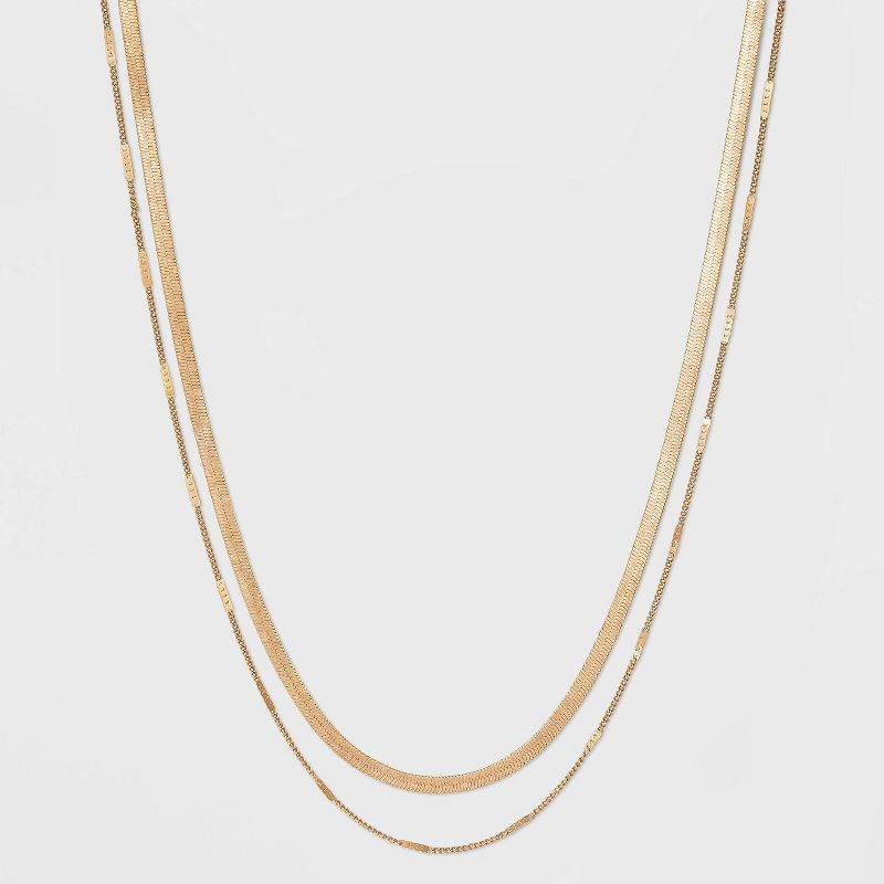 Curb and Snake Chain Layered Multi-Strand Necklace - Universal Thread&#8482; Worn Gold, 1 of 7