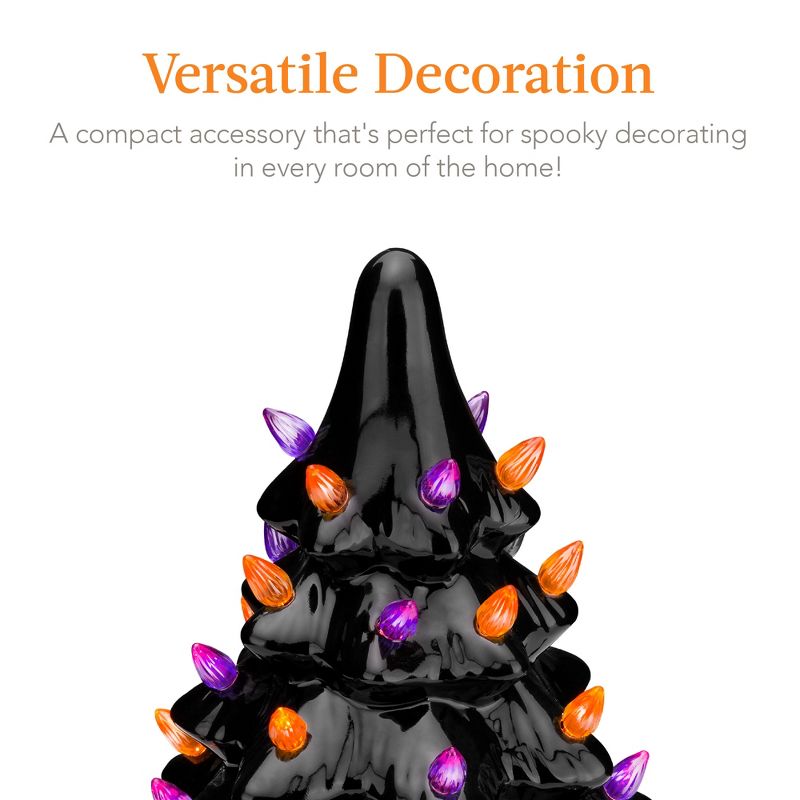 Best Choice Products 15in Pre-Lit Ceramic Tabletop Halloween Tree, Holiday Decoration w/ Orange & Purple Bulb Lights, 6 of 9