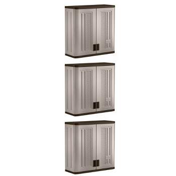 Suncast 4 Ft Resin Single Shelf Garage Wall Storage Cabinet, Platinum (3 Pack)