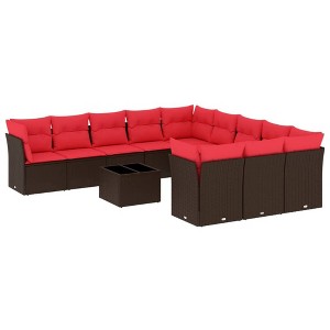 vidaXL 12 Piece Patio Sofa Set with Cushions Brown Poly Rattan - 1 of 4