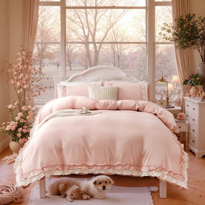 Cozy Cotton Duvet Cover Set – Soft Breathable 3-Piece Bedding with Double Ruffle Edge