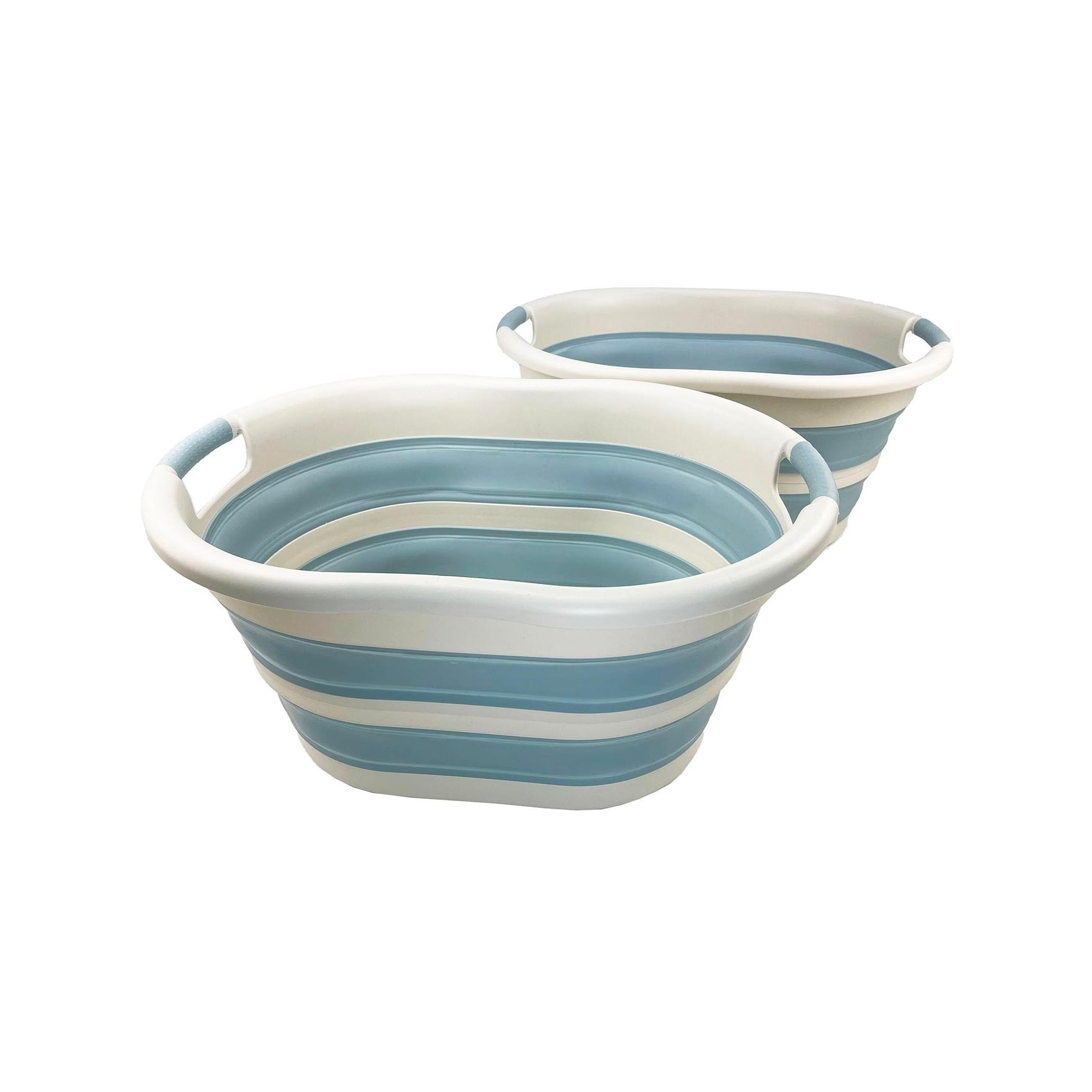 SAMMART 36L (9.5Gallons) Set of 2 Collapsible Plastic Laundry Basket, Grey/Sterling Blue