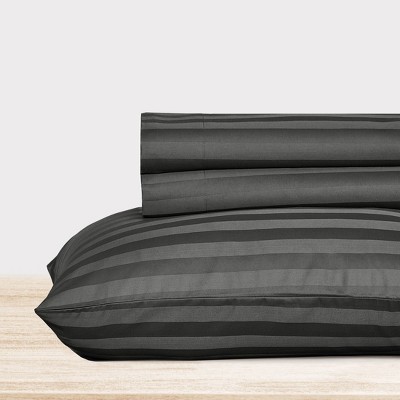 California King Dark Gray Striped Cotton Sateen Sheet Set