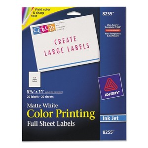 Avery Full-Sheet Vibrant Color-Printing Labels 8 1/2 x 11 Matte White 20/Pack 8255 - 1 of 4