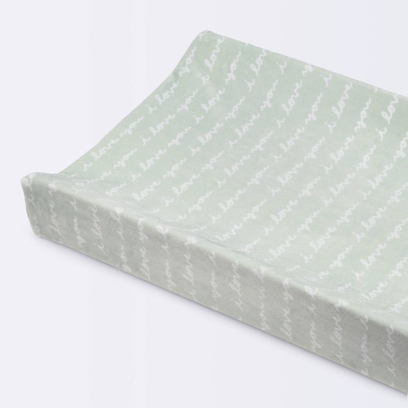 Plush Changing Pad Cover I Love You Script - Cloud Island&#8482; Mint, 1 of 6
