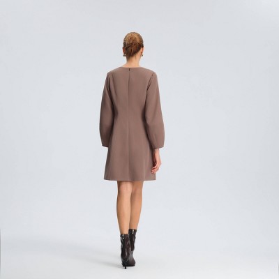 Women Balloon Long Sleeve Mini A-Line Dress – A New Day Mocha