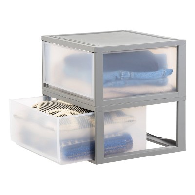 Gray Stackable Plastic Storage Drawers with Clear Fronts, 47 Qt, 2-Pack