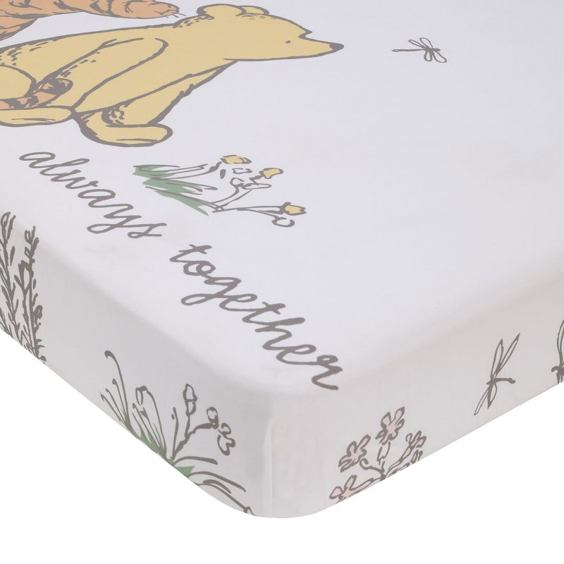 Disney Classic Pooh Naturally Friends Ivory and Taupe 100% Cotton Photo Op Fitted Crib Sheet, 2 of 6