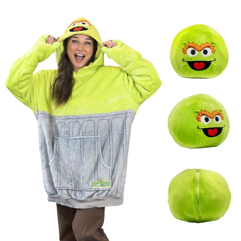 Plushible Sesame Street Oscar the Grouch Adult Snugible Blanket Hoodie & Pillow, 1 of 9