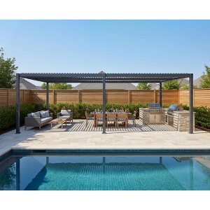 PURPLE LEAF  Outdoor Louvered Pergola with Adjustable Metal Roof for Patio Backyard Garden Grey Hardtop Gazebo - 1 of 4