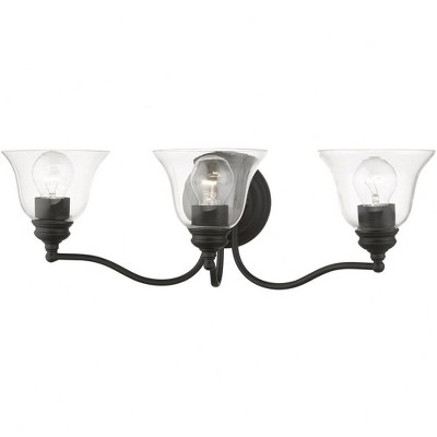 Moreland Transitional 3-Light Vanity Sconce in Black with Hand Blown Glass
