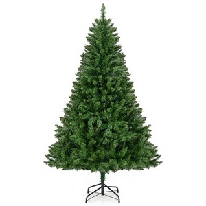 Tangkula 6 FT Pre-lit Artificial Christmas Tree Hinged Xmas Tree with 814 Branch Tips 700 Warm White LED Lights 7 Lighting Modes & Folding Metal Stand - 1 of 4