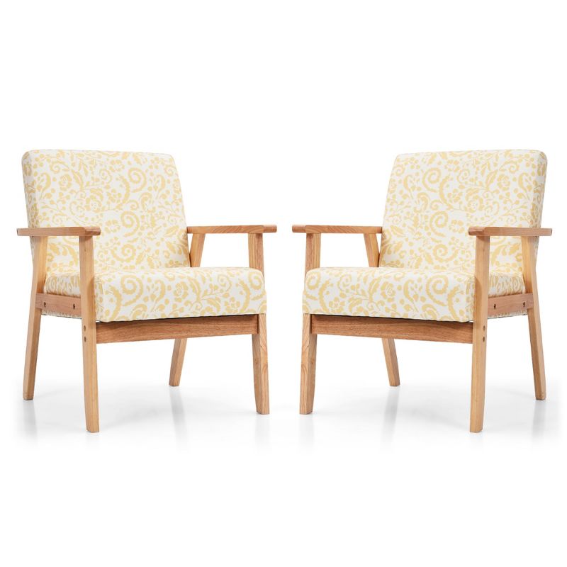Costway 2PCS Accent Armchair Upholstered Chair Home Office w/ Wooden Frame White/Blue/Yellow, 5 of 11