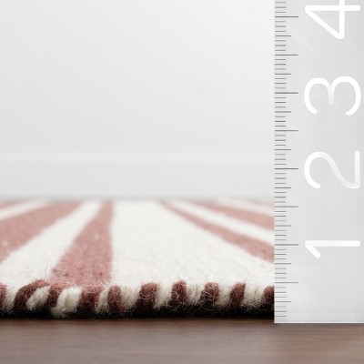 Brick and Off-White Striped Wool 8' x 10' Handmade Area Rug
