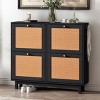 Clint 37.1" Height Farmhouse Rattan Shoe Rack Multifunctional 2-Tier Organizer Drawers for 12 Pairs with 4 Flip Down Drawers-Maison Boucle - 2 of 4