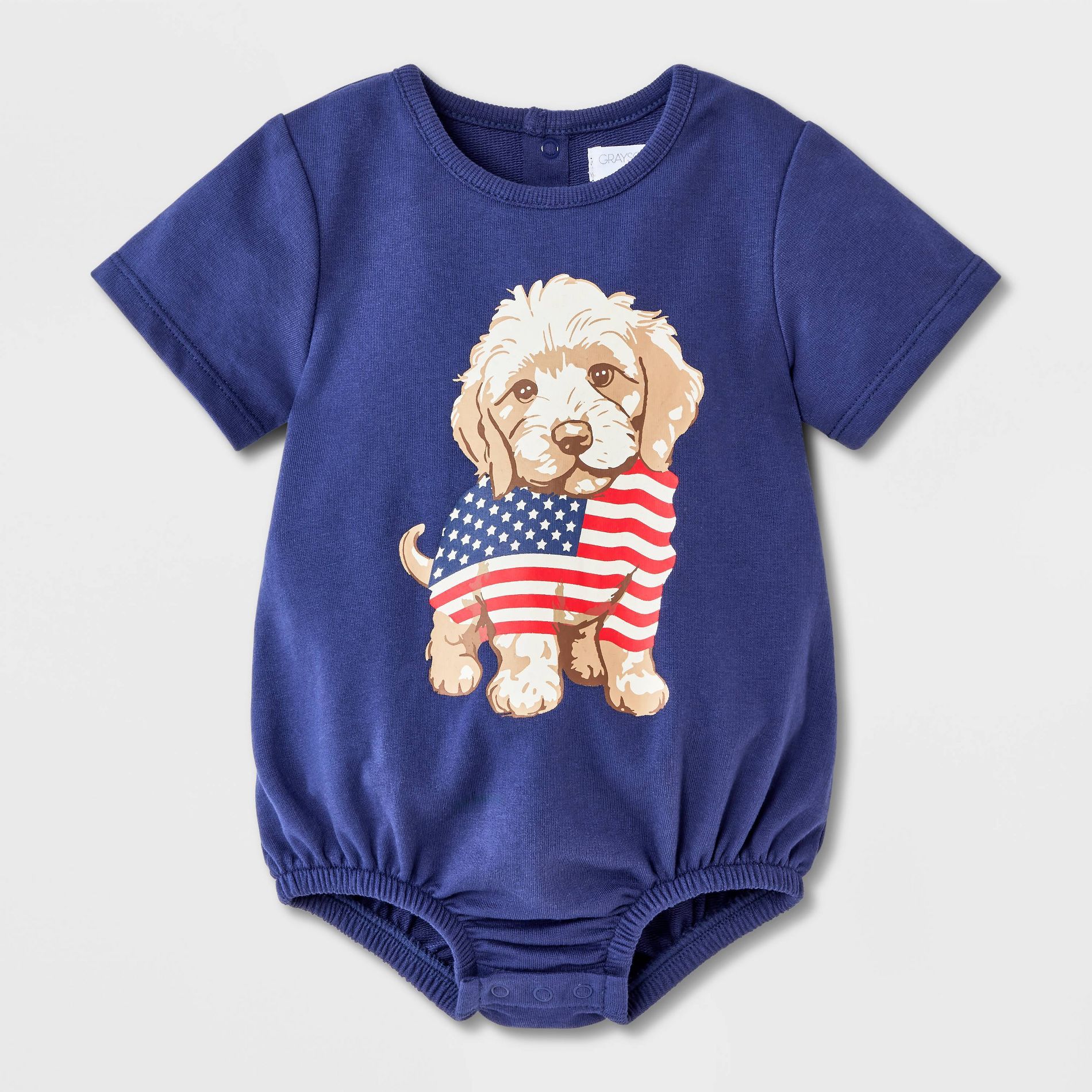 Grayson Mini Baby' Ameriana Puppy Flag Bodysuit - Navy Blue