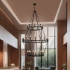 PAKOKULA Modern 36-Light Black 3-Tier Wagon Wheel Farmhouse Industrial Chandelier Rustic Candlestick Pendant Light - 2 of 4