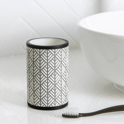 Charcoal and White Geometric Resin Bathroom Tumbler