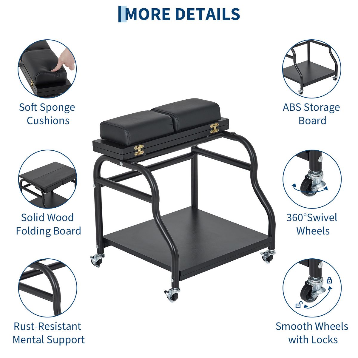 Pedicure Cart with Wheels & Leg Pads Salon Trolley, Rolling Foot Care Station with Rubber Casters & Foam Footrest for Spa & Home Use - thumbnail 5