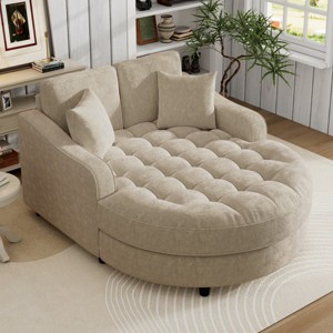Chenille Chaise Lounge Sofa,Tufted Oversized Round Seat with Removable Pillows,Curved Cushion Back Lounge Sofa for Living Room-Coolbibila - 1 of 4