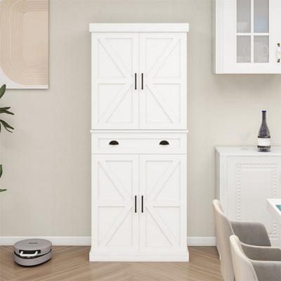 71" Kitchen Pantry Storage Cabinet with 4 Doors, 1 Drawer, 2 Adjustable Shelves, Freestanding Cupboard for Kitchen, Dining Room and Living Room