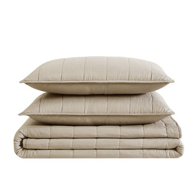 Khaki Microfiber Full Quilt and Sham Set