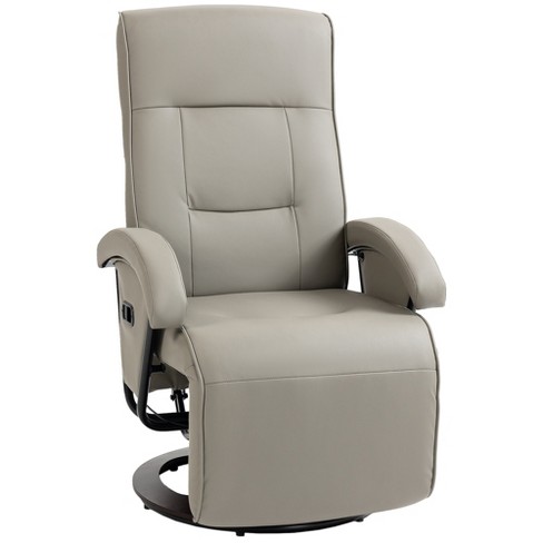 HOMCOM Recliner Chair with Footrest PU Leather Swivel High Back Armchair 135 Adjustable Backrest Thick Foam Padding Gray