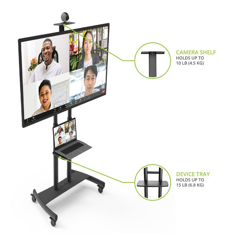 Kanto MTM86PL Height-Adjustable Rolling TV Stand for 55" -  86" TVs with Device Tray and Webcam Shelf, 5 of 13