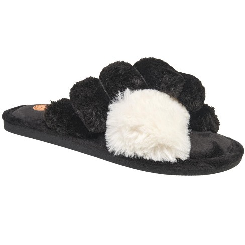 Womens Faux Fur Criss Cross Slippers