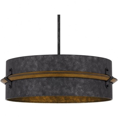 21" Brown Glass Drum Pendant Light for Indoor/Outdoor