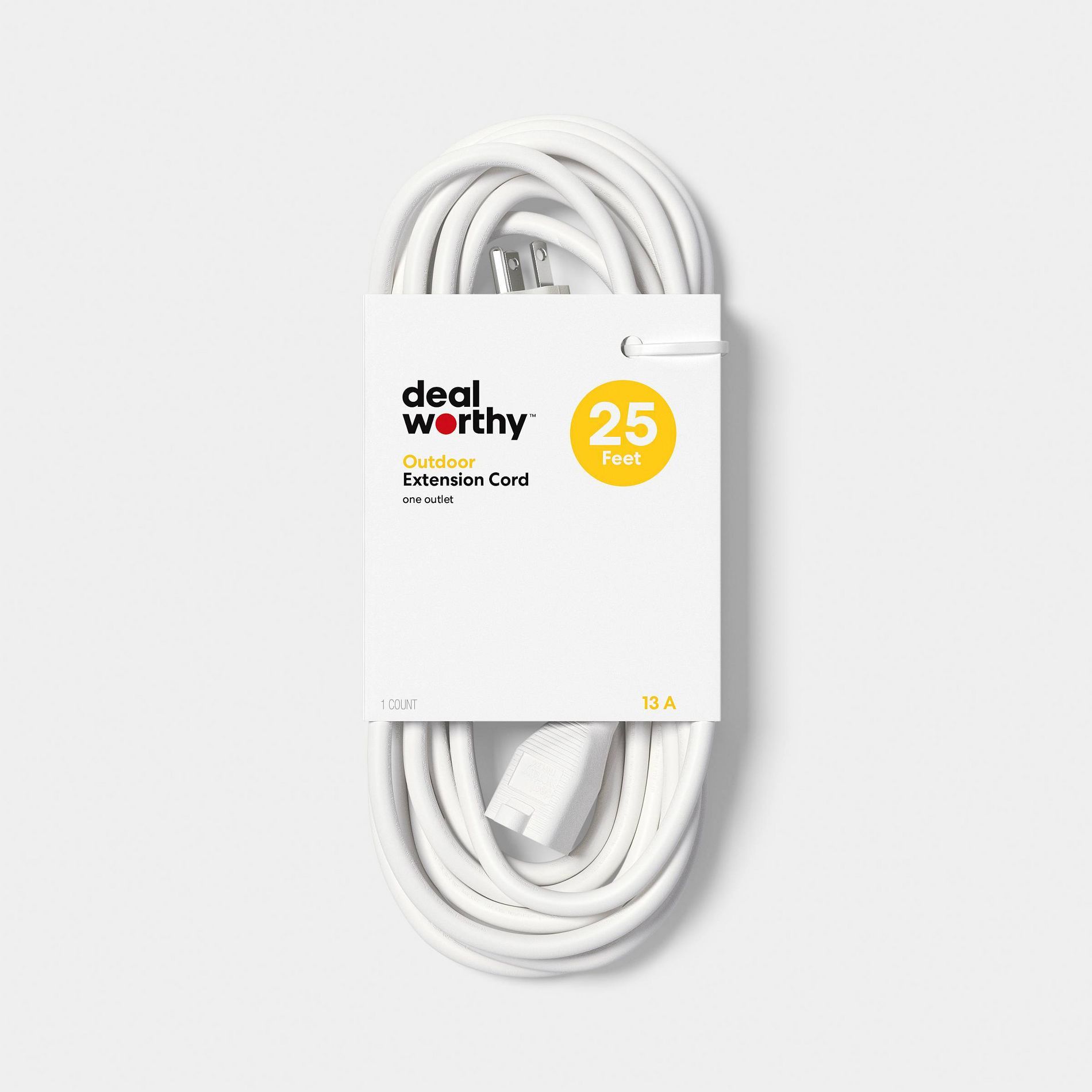 25' Outdoor Extension Cord with 1 Outlet White - Dealworthy™