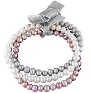 EVERLY JEWELRY | 5-5.5MM White, Pink and Grey Cultured Freshwater Pearl Bracelet Set of 3 with Ribbon, 7.5-inch - 1 of 4