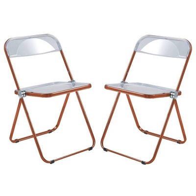 LeisureMod Lawrence Acrylic Folding Dining Chair with Open-Back Design in Green Metal Frame Set of 2