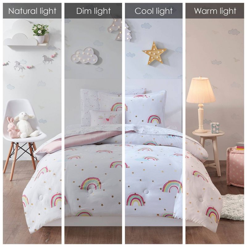 Natalie Rainbow and Metallic Stars Kids' Comforter Set with Bed Sheets - Mi Zone, 4 of 15