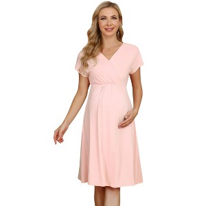 Maternity Dress Women's A-Line Knee Length Wrap Dress Swing Dresses for Baby Shower - 1 of 1