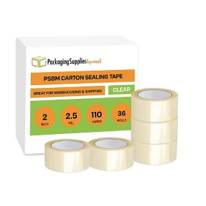 PSBM 36 Rolls 2.5 Mil Clear Carton Sealing Packaging Tape, 1.88" x 110 Yards (330 Ft.) - 1 of 4
