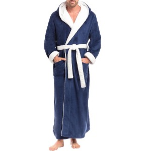 ADR Men's Robe, Plush Fleece Hooded Bathrobe Man, Long Warm Cozy Bath Robe Man - 1 of 4