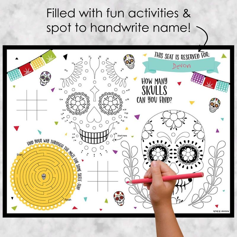 Big Dot of Happiness Day of The Dead - Paper Sugar Skull Party Coloring Sheets - Activity Placemats - Set of 16, 2 of 7