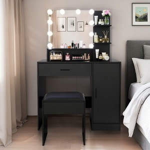 NicBex Makeup Vanity Desk with Mirror and Lights,Wood Makeup Table with Drawer & Storage Cabinet for Bedroom - 1 of 4