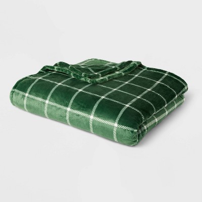 Twin/Twin XL Printed Pattern Microplush Bed Blanket Green Plaid - Threshold™